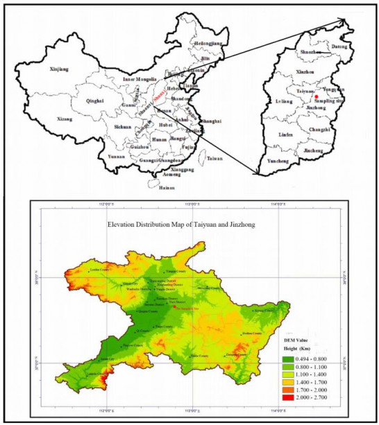 Fig. 1. Sketch of a combined overview map of the study site and DEM (ASTER DEM V2; Resolution: 30 meters).