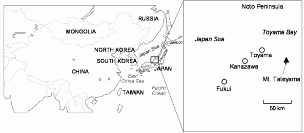 Fig. 1. Map of Mt. Tateyama in East Asia.